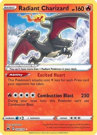 Radiant Charizard 020/159 Ultra Rare Crown Zenith Pokemon TCG - NM/M