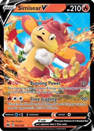 Simisear V 022/159 Ultra Rare Crown Zenith Pokemon TCG - NM/M