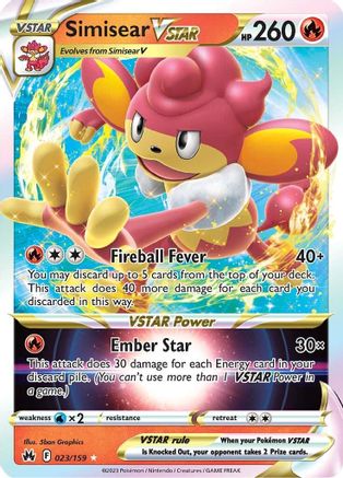 Simisear VSTAR 023/159 Ultra Rare Crown Zenith Pokemon TCG - NM/M