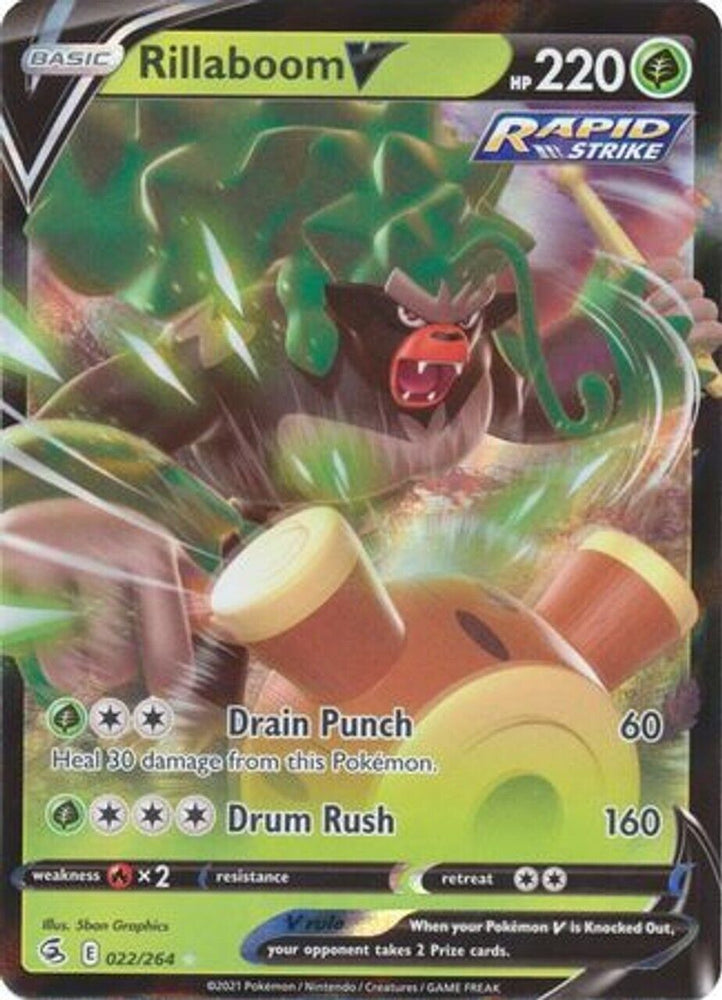 Rillaboom V -22/264 -Rare Holo Card - Pokeman Fusion Strike - NM