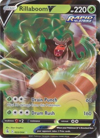 Rillaboom V -22/264 -Rare Holo Card - Pokeman Fusion Strike - NM