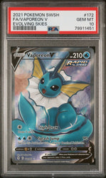 Pokemon Evolving Skies - VAPOREON V FULL ART - 172/203 - PSA 10 GEM MINT