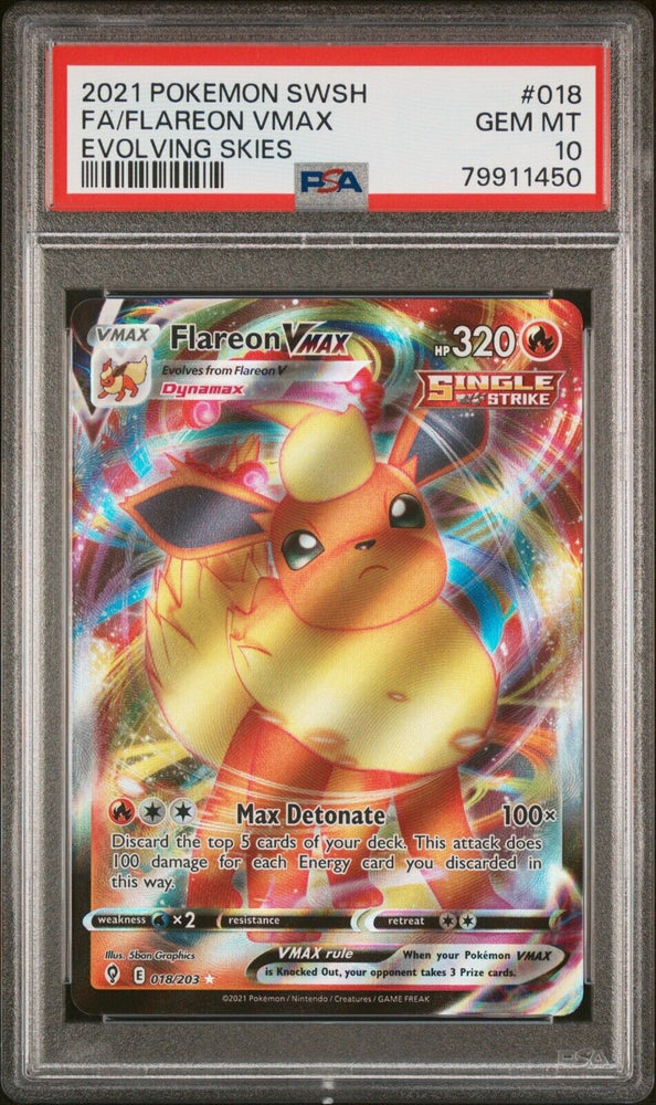 Flareon VMAX 018/203 PSA 10 GEM MINT Full Art 2021 Pokemon Evolving Skies #18