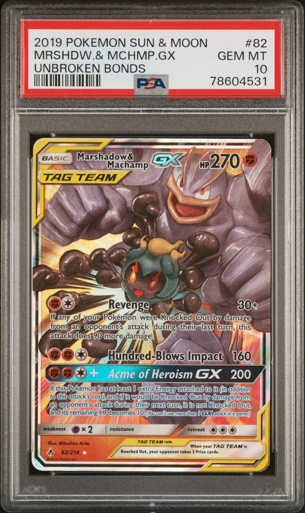PSA 10 - Marshadow & Machamp GX - 2019 Pokémon Unbroken Bonds 82/214