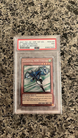 2021 1st ed Yugioh - Elemental Hero Stratos Burst of Destiny EN100 PSA 7