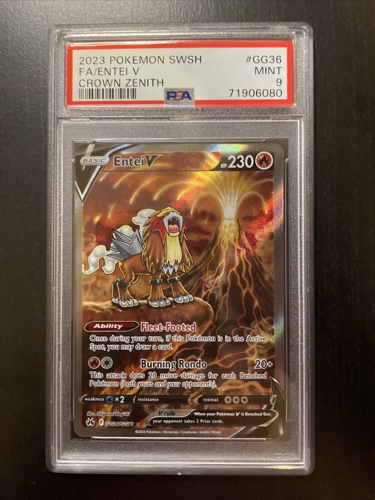 Pokemon Entei V Crown Zenith Ultra Rare Full Art #GG36 PSA 9 Mint