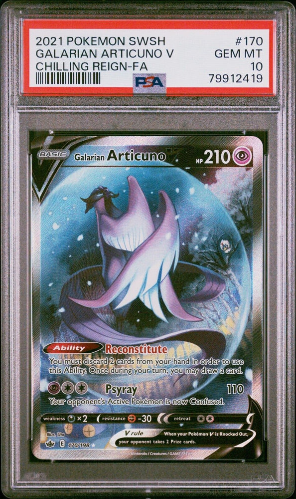 2021 POKEMON SWSH GALARIAN ARTICUNO V CHILLING REIGN #170 GEM MT PSA 10