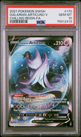 2021 POKEMON SWSH GALARIAN ARTICUNO V CHILLING REIGN #170 GEM MT PSA 10