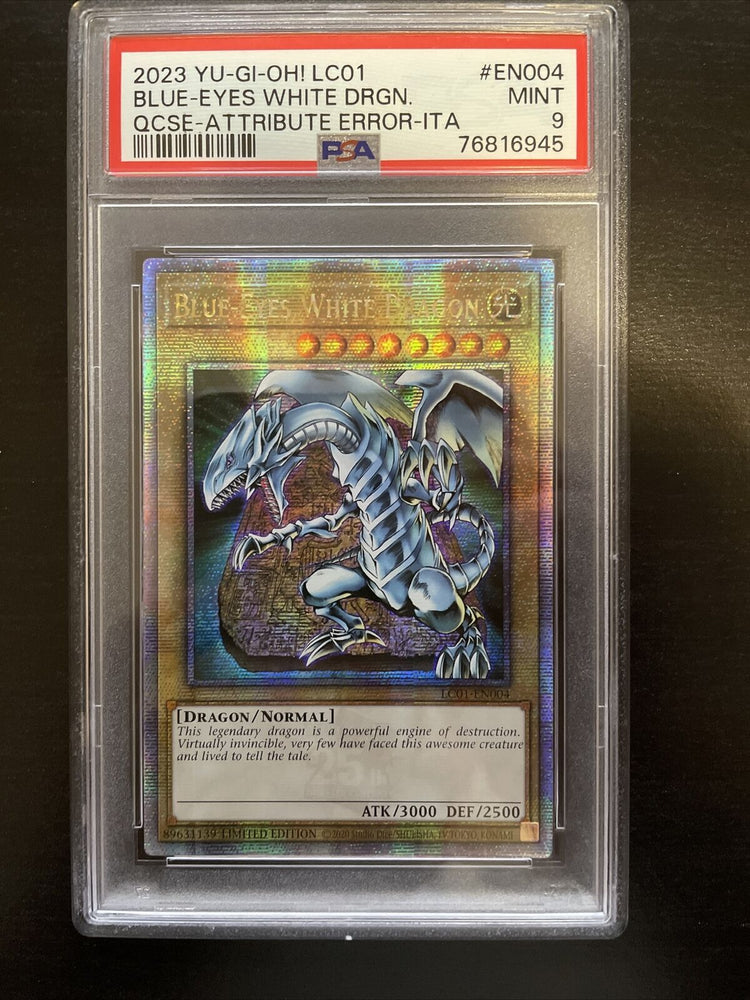 YUGIOH - PSA 9 - BLUE-EYES WHITE DRAGON - LC01-EN004 - LEGENDARY C. ERROR