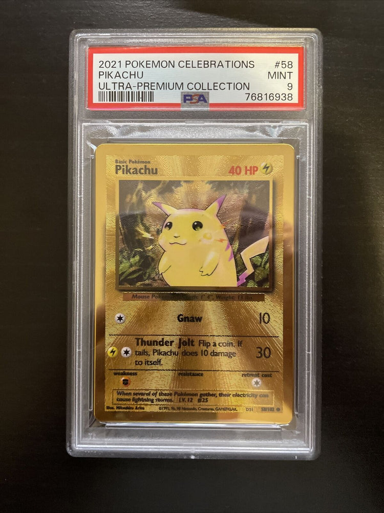 Pokemon Celebrations Ultra Premium Pikachu 58/102 Gold Metal Promo - PSA 9 MINT