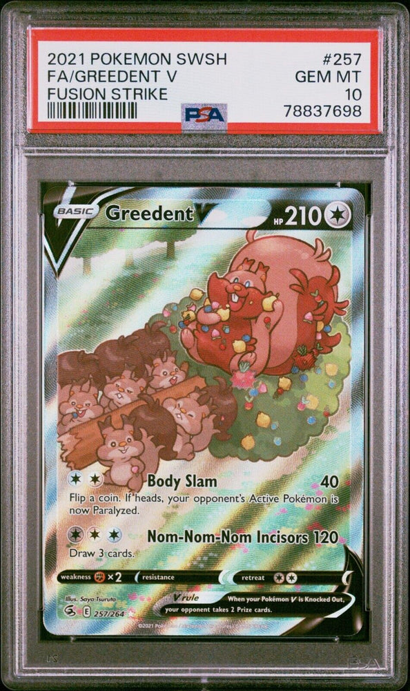 Pokemon PSA 10 Greedent V Fusion Strike 257/264 Holo Alt Art Gem Mint