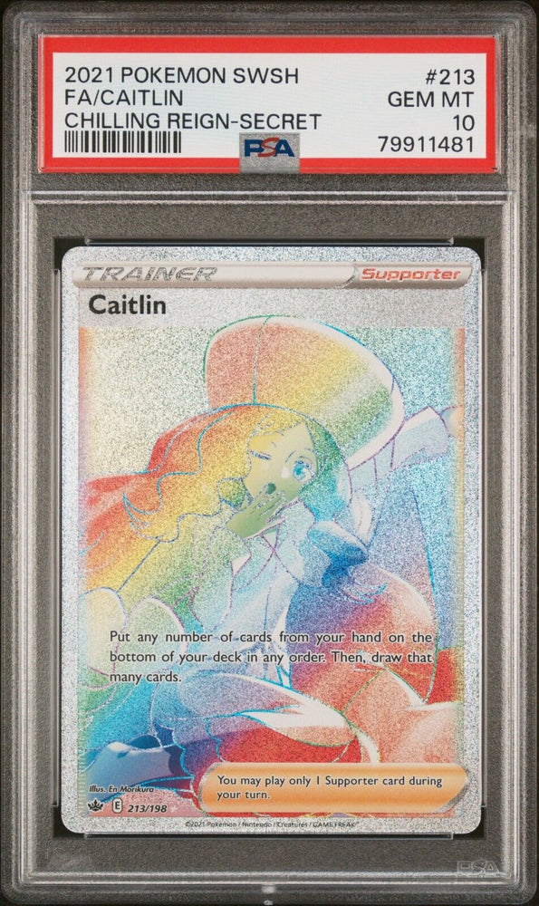 Pokemon Chilling Reign Caitlin Full Art Rainbow Secret #213/198 PSA 10 GEM MINT