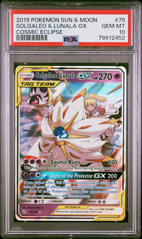 2019 Pokemon Cosmic Eclipse Solgaleo and Lunala GX #75 PSA 10 Gem Mint