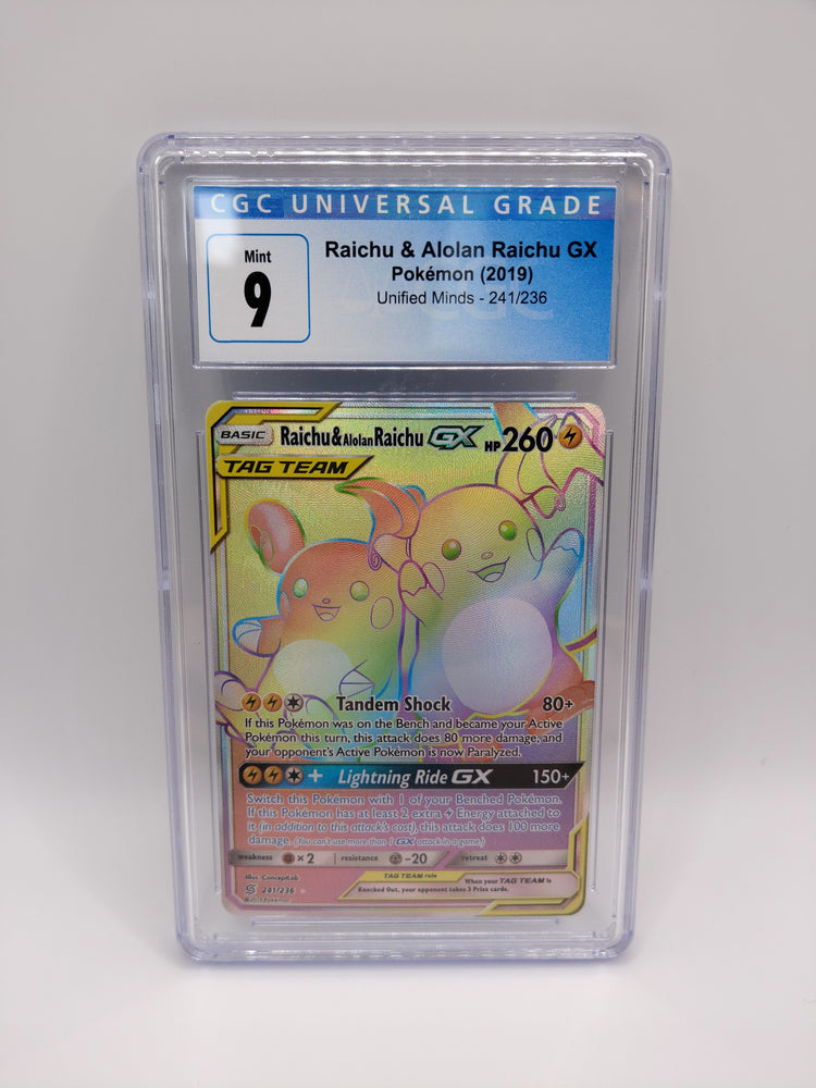 2019 Pokemon Unified Minds Raichu & Alolan Raichu GX SCR 241/236 CGC 9 Mint